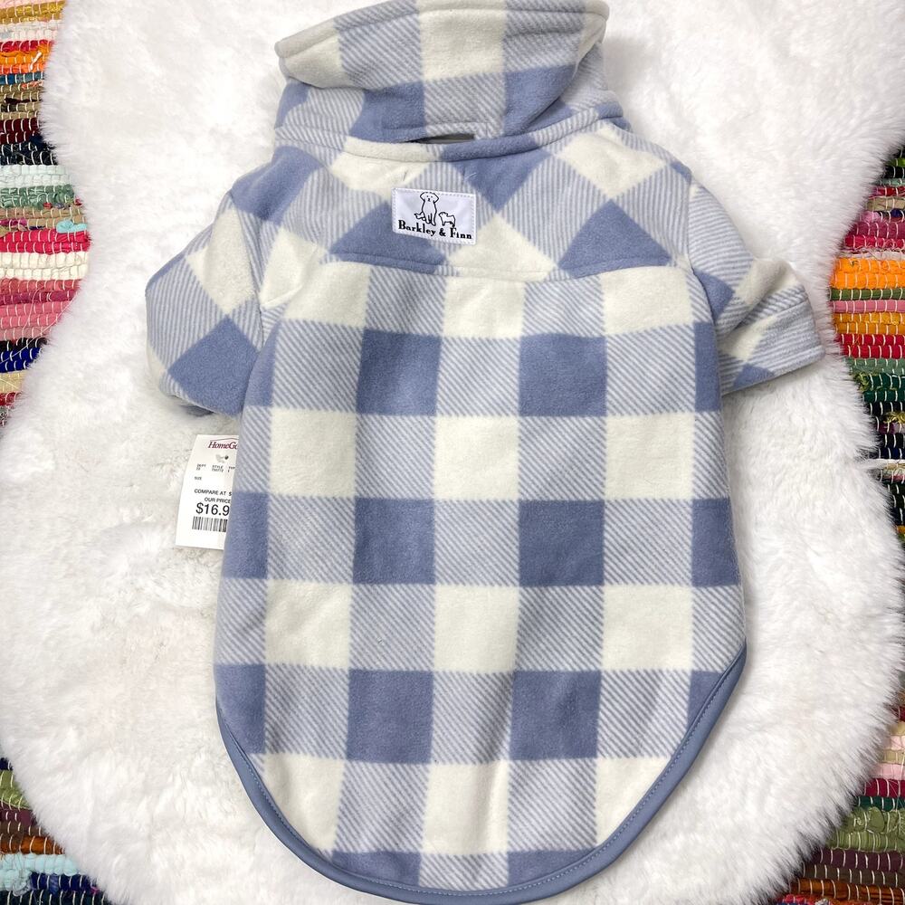 Barkley & Finn Pet Dog Fleece Lined Winter Sleeved Coat Jacket LARGE Blue Plaid